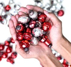 25 Pieces Red and Silver Tiny Christmas Ornaments